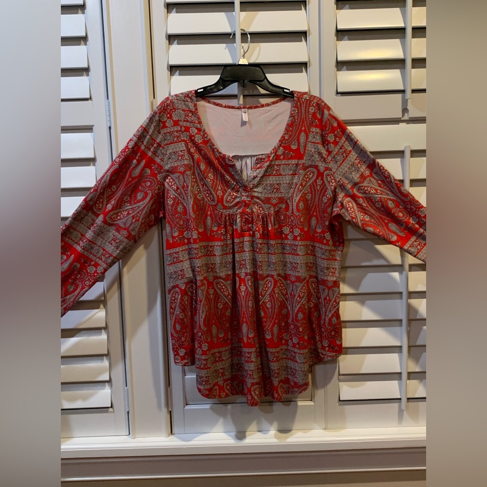 Red Patterned long sleeve blouse